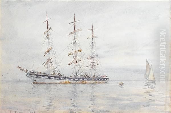A Three-masted Windjammer Lying At Anchor In The Roadstead - view 1