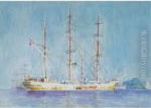 A French Square-rigged Ship At Anchor by Henry Scott Tuke