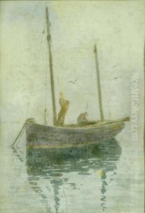 Fishermen Preparing Their Boat Initialled And Dated 1924 9.5 X 6.5in