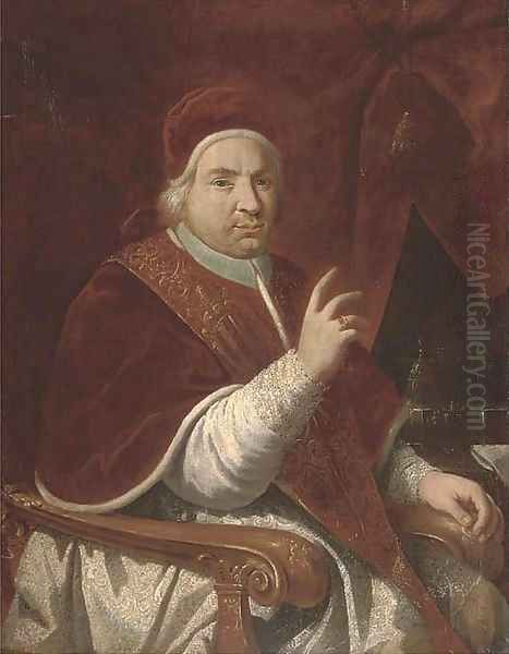 Portrait of Pope Benedict XIV (1675-1758), three-quarter-length, seated, by a draped curtain by Pierre Subleyras