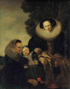 Portrait of a mother and child with a maid
