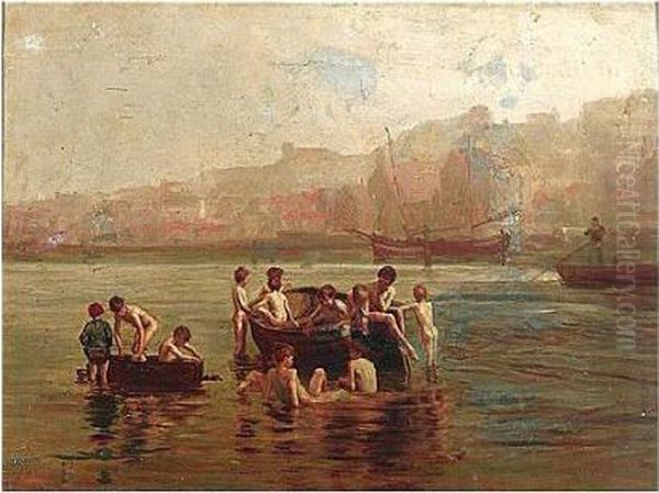 Nudes Swimming By A Boat - view 1