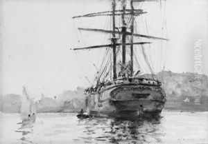 A Windjammer At Anchor In Falmouth Harbour by Henry Scott Tuke