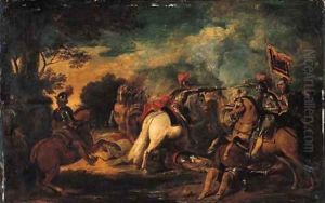 A cavalry skirmish- a sketch by Pieter Snayers