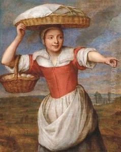 A maid carrying a basket of eggs, in a landscape