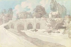 Figures on a bridge by Thomas Sunderland