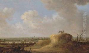 An extensive river landscape with peasants resting on a hill An extensive river landscape with peasants resting on a hill