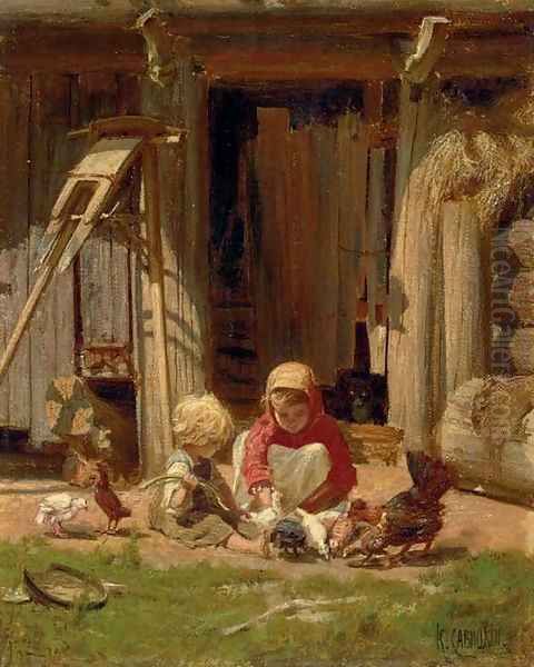Children with Chickens - view 1