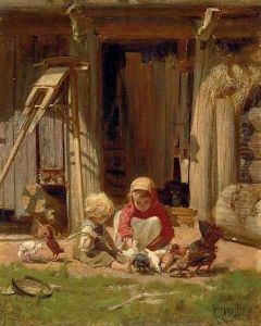 Children with Chickens by Konstantin Apollonovich Savitskii