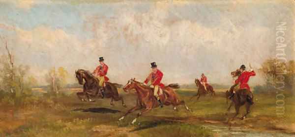 Hunters crossing a brook - view 1