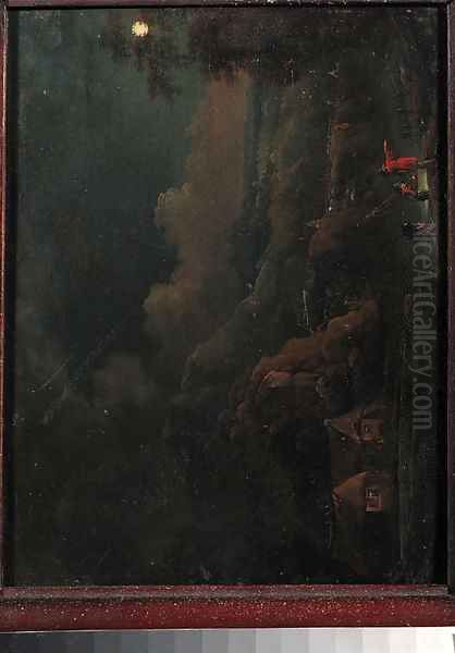 A moonlit Rhenish landscape with anglers - view 1
