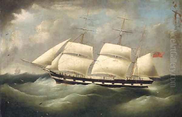 A merchantman under reduced sail in heavy seas - view 1