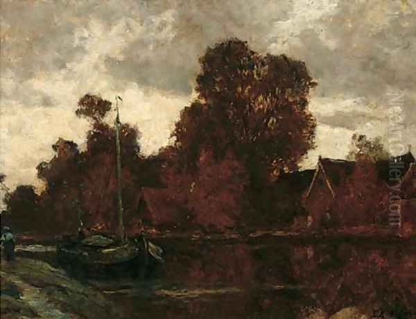 A sailing barge moored on a bend in a river - view 1