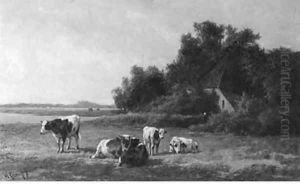 Cows grazing in a summer meadow by Hendrik Savrij
