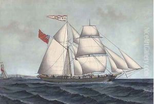 The schooner Victoria of Blyth in two positions in the Sound and passing Kronborg Castle by Lars Petter Sjostrom