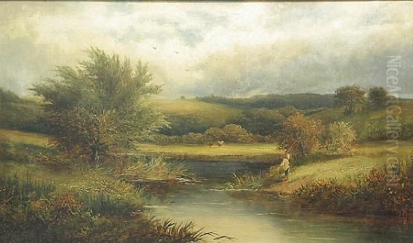 A Tranquil River Landscape With A Figure Onthe Bank - view 1