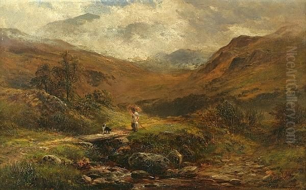 A View Near Capel Curig, North Wales With A Figure And A Dog On A Path In The Foreground - view 1