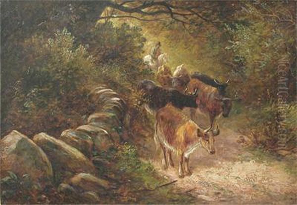 Cattle And Drover On A Country Lane - view 1