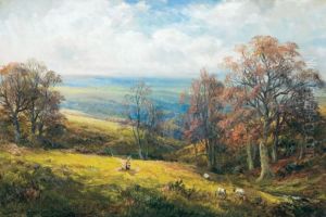 Figures In An Autumnal Landscape. by George Turner
