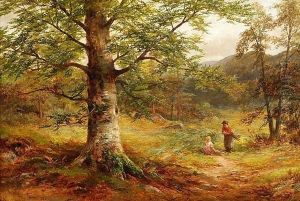 Woodland Clearing With Children Gathering Firewood