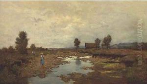 Flower pickers on the river bank by Otto Struttzel