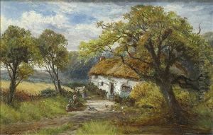 A Derbyshirecottage, Figures And Poultry On A Path