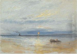 Coastal View At Sunset With Fishing Boat Returning To Port