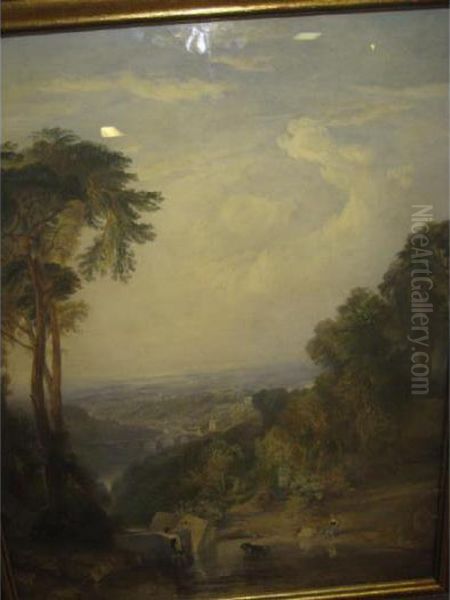 Mountain Water Landscape With Women Washing Clothes - view 1