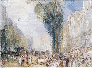 Paris: Boulevard Des Italiens Watercolour And Bodycolour Over Pencil On Blue Paper by Joseph Mallord William Turner