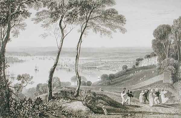 Plymouth Dock from Mount Edgecombe, from Cookes Picturesque Views of the Southern Coast of England engraved by William Bernard Cooke 1778-1855 1814-26 - view 1