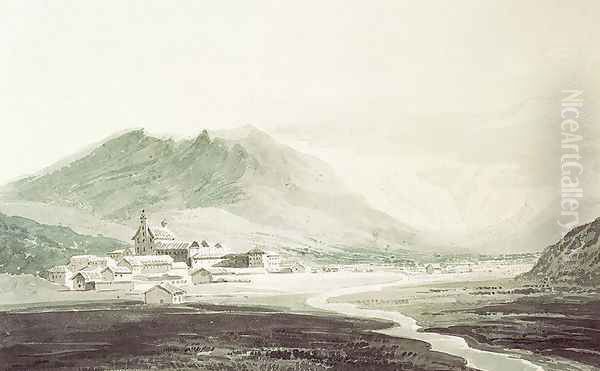 A monastery in an alpine valley - view 1