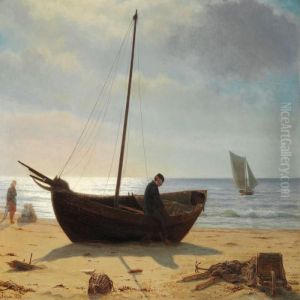 Fiskerdreng I Bad Pa Stranden by Laurits Regner Tuxen