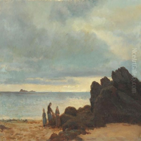 Coastel Scenery With Woman And Girls On The Beach - view 1