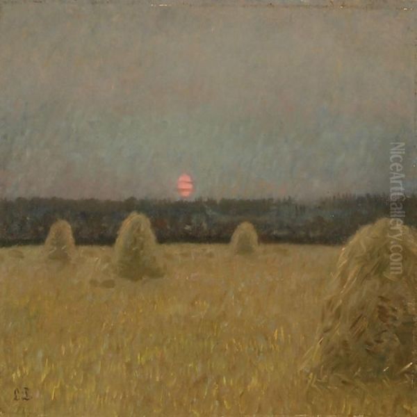 Sunset With Haystackson A Field In Hornbaek, Denmark - view 1