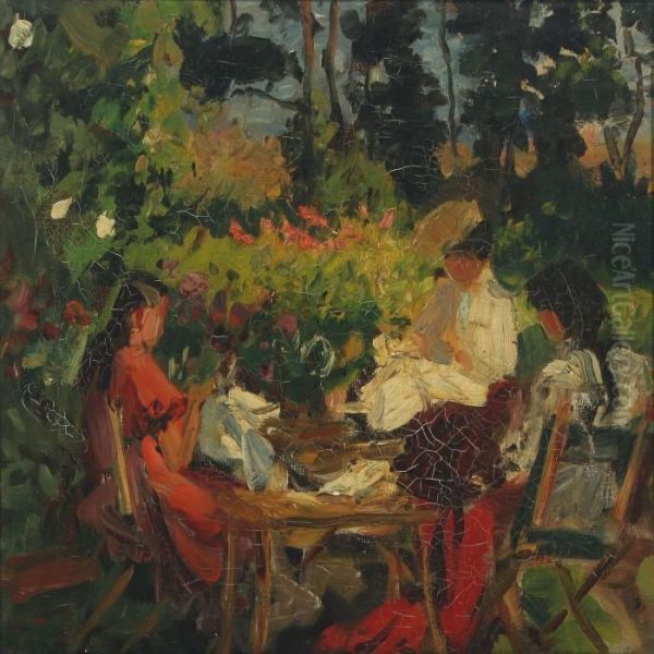 Garden Exterior With The Artists Wife And Daughters - view 1