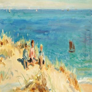 View Of Skagen With Three Boys On The Beach On A Summer Day by Laurits Regner Tuxen