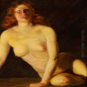 A Young Female Nude In Lamp Light by Laurits Regner Tuxen