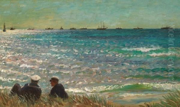 View Of Skagen With Two Sailors 
Looking At A Convoy. "parti Fra Skagen Med To Somaend, Der Betragter En 
Konvoj" - view 1