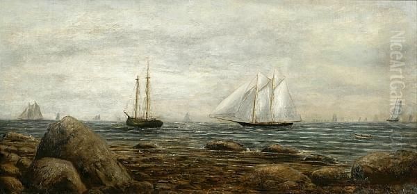 A Racing Schooner Off The Coast With Othershipping - view 1