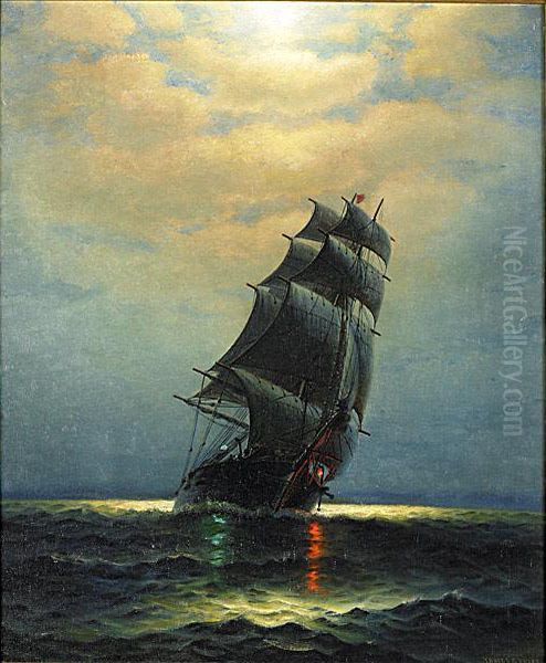 A Ship At Sea At Twilight - view 1