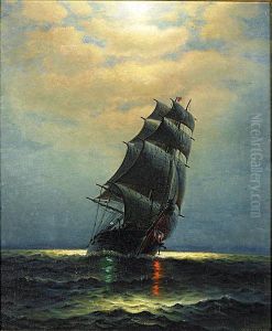 A Ship At Sea At Twilight by James Gale Tyler