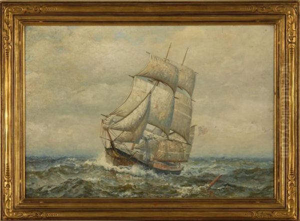 Brig With American Flag In Choppy Seas - view 1