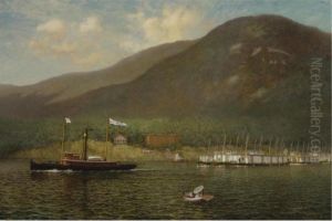Tug A.c. Cheney Towing Barges Past Bear Mountain