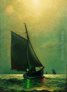 Schooner Sailing By Moonlight by James Gale Tyler