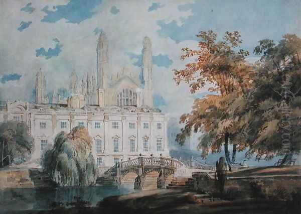 Clare Hall and the West End of King's College Chapel, Cambridge, from the banks of the River Cam, 1793 - view 1