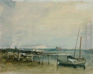 Coast Scene with White Cliffs and Boats on Shore by Joseph Mallord William Turner