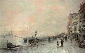 The Riva Dei Sette Martiri, Looking Towards The Ponte De La Venetamarina, Venice by Franz Richard Unterberger