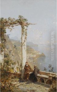 Kapuzinermonche Eines Klosters 
Bei Amalfi Hoch Uber Dem Golf (amalfi Above The Bay Of Naples)