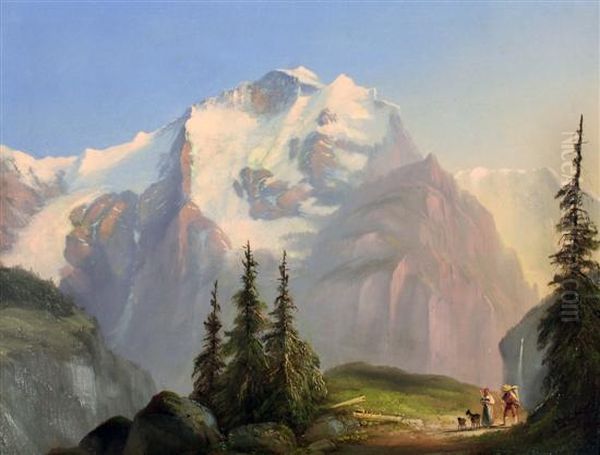 View Of The Jungfrau With Figures And Goats In The Foreground - view 1