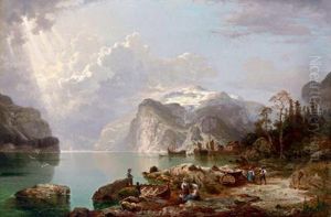 Pescatori In Un Paesaggio Di Fiordo Norvegese